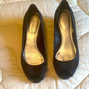 Kelly & Katie Elegant Black Peep Toe Heels